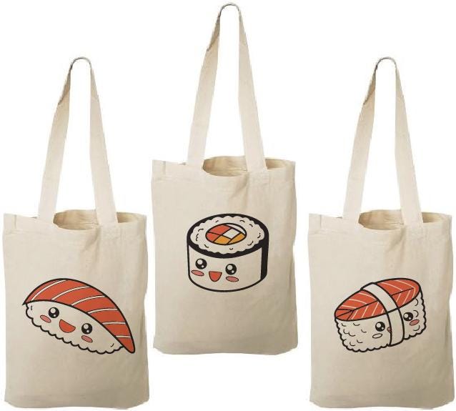 Sushi Party Favor Bags – Kawaii Cotton Treat Totes, Set of 3