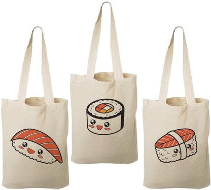 Sushi Party Favor Bags – Kawaii Cotton Treat Totes, Set of 3
