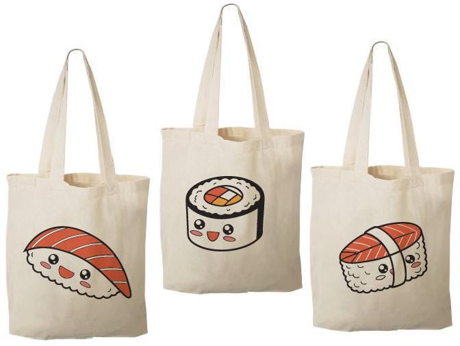 Sushi Party Favor Bags – Kawaii Cotton Treat Totes, Set of 3