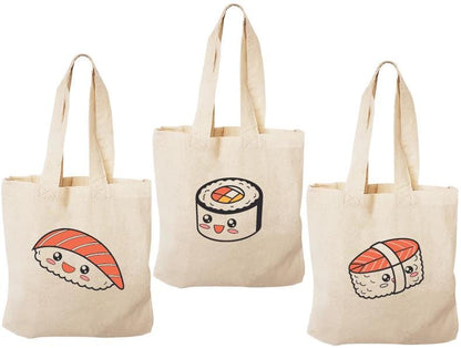 Sushi Party Favor Bags – Kawaii Cotton Treat Totes, Set of 3