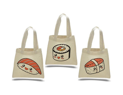 Sushi Party Favor Bags – Kawaii Cotton Treat Totes, Set of 3