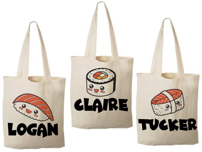 Personalized Sushi Party Favor Bags - Set of Three Bags