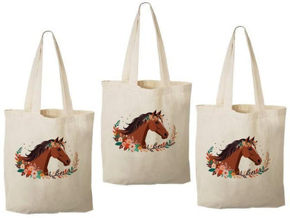 Horse Party Favor Bags - Perfect for Horse or Pony Themed Parties! - Set of Three - Cotton Bags with Handles