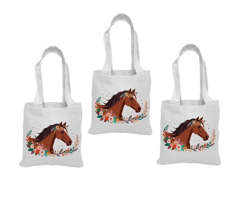 Horse Party Favor Bags - Perfect for Horse or Pony Themed Parties! - Set of Three - Cotton Bags with Handles