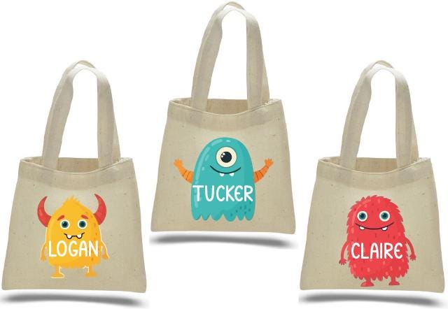 Personalized Monster Cotton Party Favor Bags - Set of 3