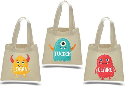 Personalized Monster Cotton Party Favor Bags - Set of 3