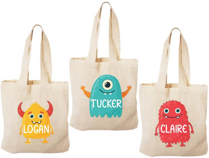 Personalized Monster Cotton Party Favor Bags - Set of 3