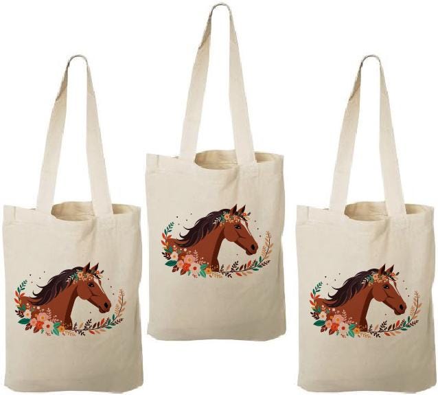 Horse Party Favor Bags - Perfect for Horse or Pony Themed Parties! - Set of Three - Cotton Bags with Handles