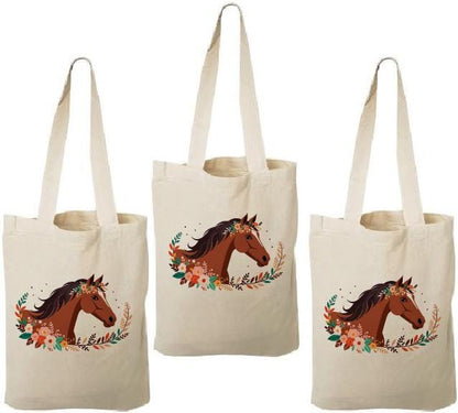 Horse Party Favor Bags - Perfect for Horse or Pony Themed Parties! - Set of Three - Cotton Bags with Handles