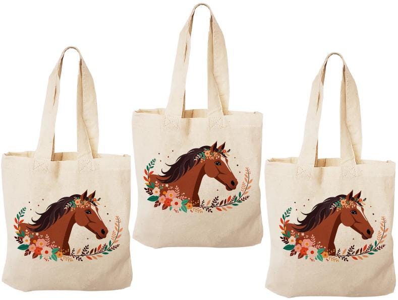 Horse Party Favor Bags - Perfect for Horse or Pony Themed Parties! - Set of Three - Cotton Bags with Handles