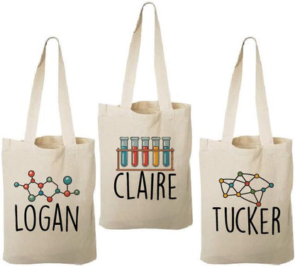 Personalized Science Party Favor Bags - Custom Cotton Tote