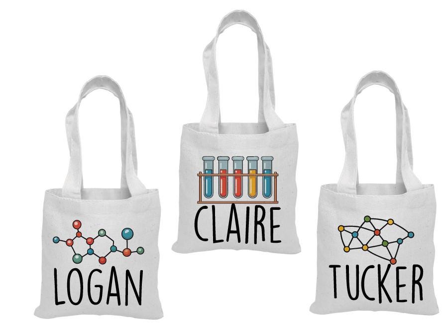Personalized Science Party Favor Bags - Custom Cotton Tote