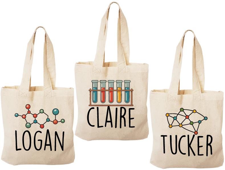 Personalized Science Party Favor Bags - Custom Cotton Tote