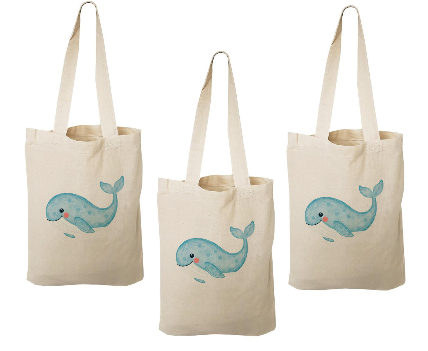 Whale Party Favor Bags: Set of 3 Cotton Treat Bags