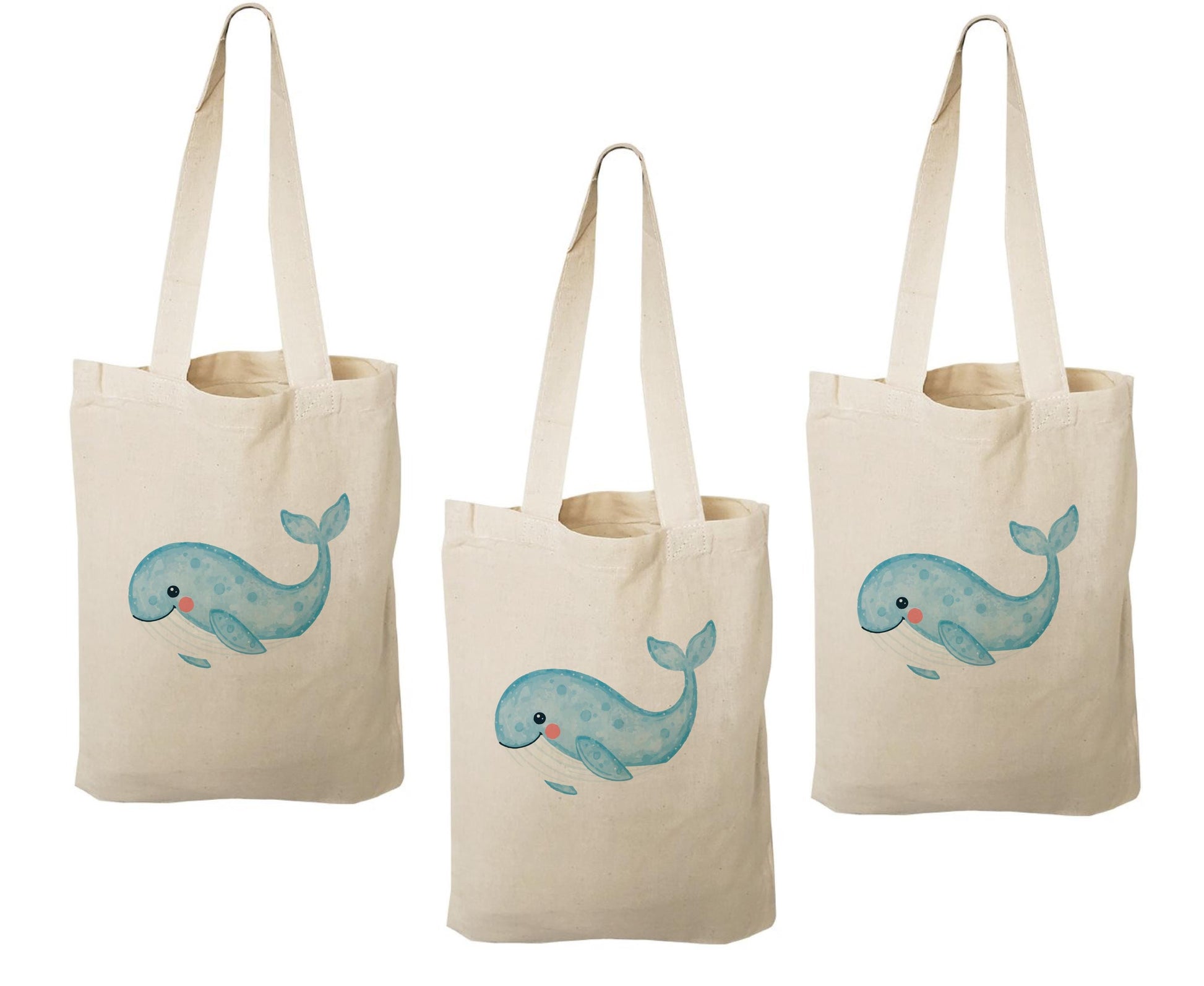 Whale Party Favor Bags: Set of 3 Cotton Treat Bags