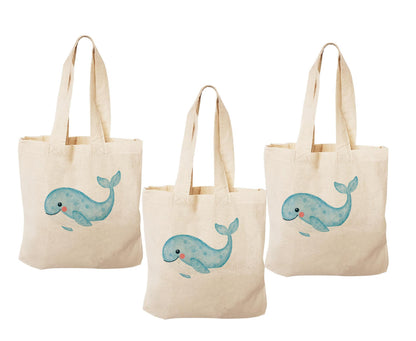 Whale Party Favor Bags: Set of 3 Cotton Treat Bags