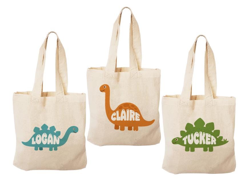 Dinosaur Treat Bags: Set of 3 Cotton Dino Party Goodie Bags