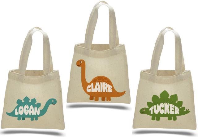 Dinosaur Treat Bags: Set of 3 Cotton Dino Party Goodie Bags
