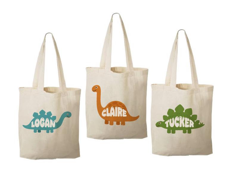 Dinosaur Treat Bags: Set of 3 Cotton Dino Party Goodie Bags