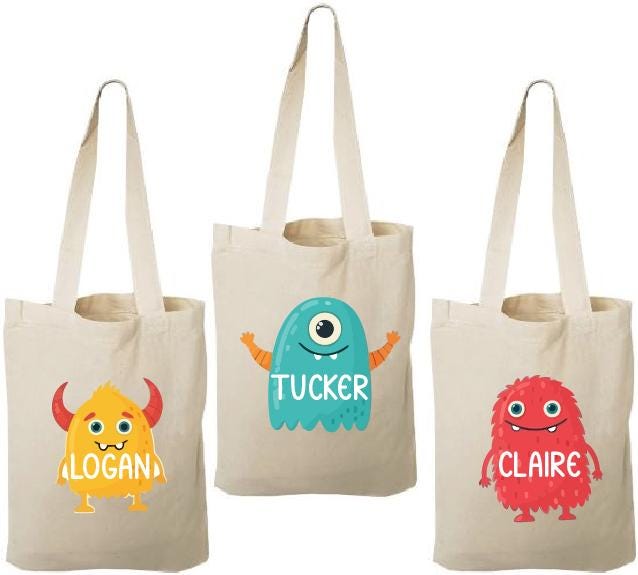 Personalized Monster Cotton Party Favor Bags - Set of 3
