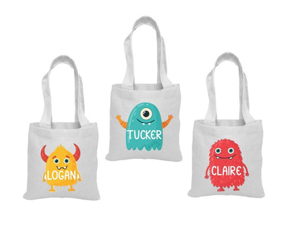 Personalized Monster Cotton Party Favor Bags - Set of 3