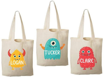 Personalized Monster Cotton Party Favor Bags - Set of 3
