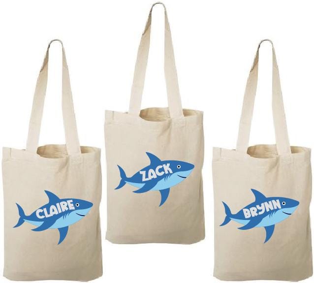 Shark Party Favor Bags: Set of 3 Eco-Friendly Cotton Goodie Bags