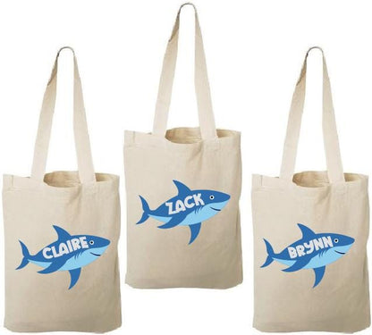 Shark Party Favor Bags: Set of 3 Eco-Friendly Cotton Goodie Bags