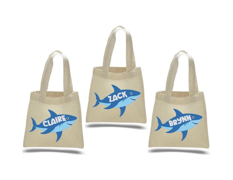 Shark Party Favor Bags: Set of 3 Eco-Friendly Cotton Goodie Bags