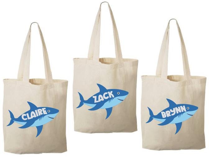 Shark Party Favor Bags: Set of 3 Eco-Friendly Cotton Goodie Bags