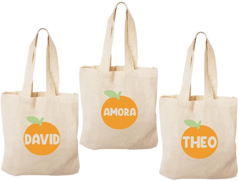 Orange Party Favor Bags - Set of 3, Cotton Treat Bags
