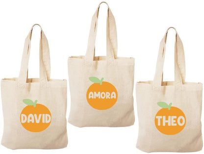 Orange Party Favor Bags - Set of 3, Cotton Treat Bags