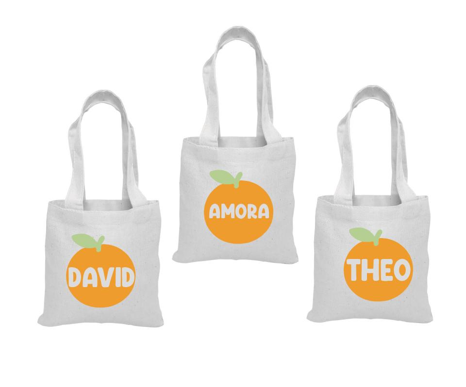 Orange Party Favor Bags - Set of 3, Cotton Treat Bags