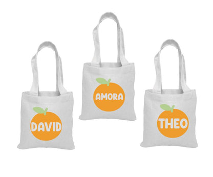 Orange Party Favor Bags - Set of 3, Cotton Treat Bags
