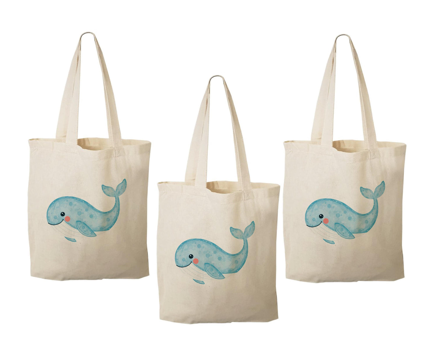 Whale Party Favor Bags: Set of 3 Cotton Treat Bags