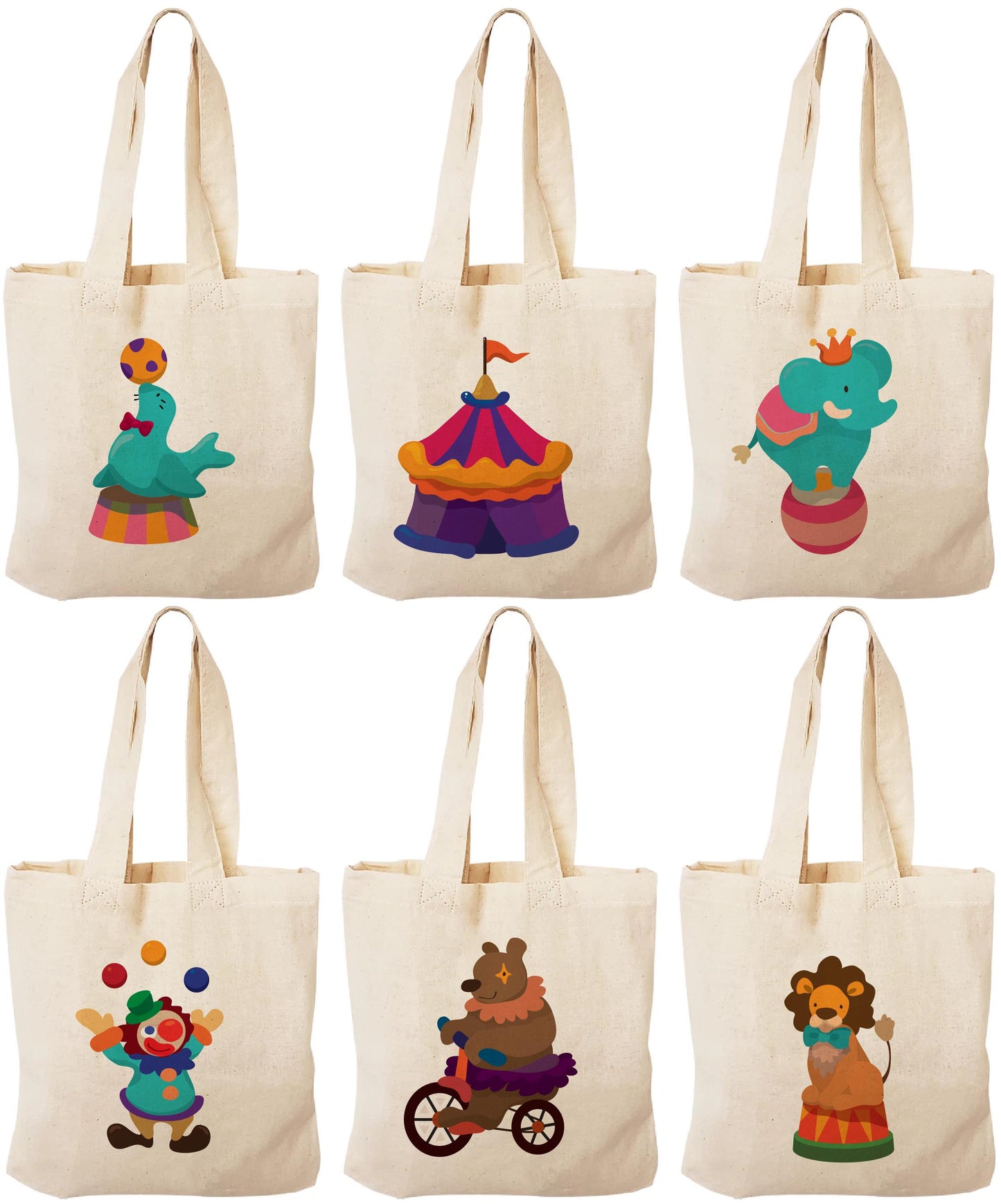 Circus Party Favor Bags: Cotton Carnival Treat Bags, Set of 6