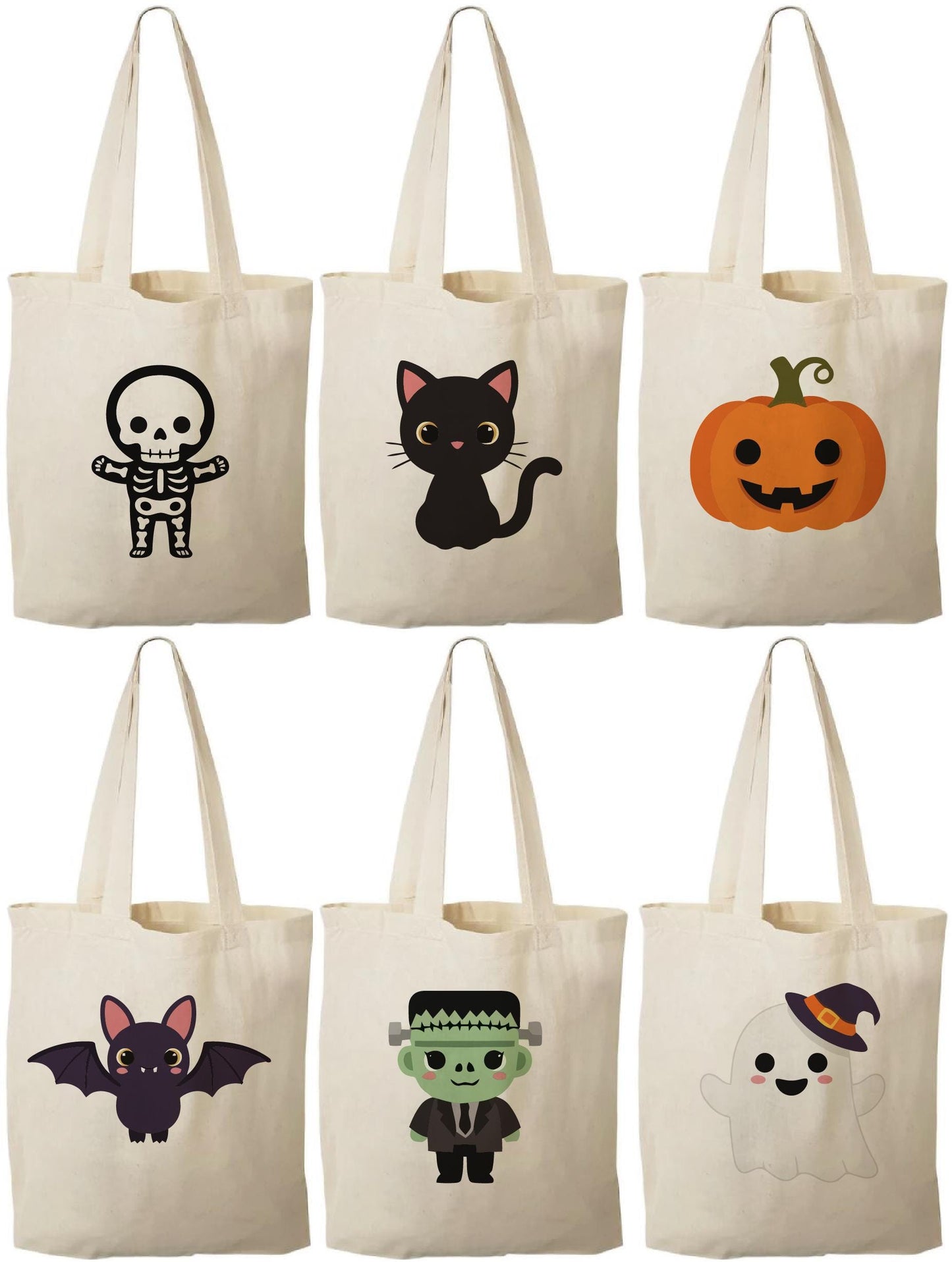 Halloween Cotton Canvas Treat Bags: Set of 6 Party Favors