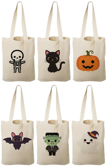 Halloween Cotton Canvas Treat Bags: Set of 6 Party Favors