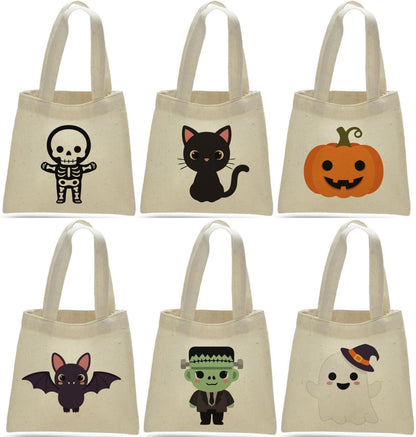 Halloween Cotton Canvas Treat Bags: Set of 6 Party Favors