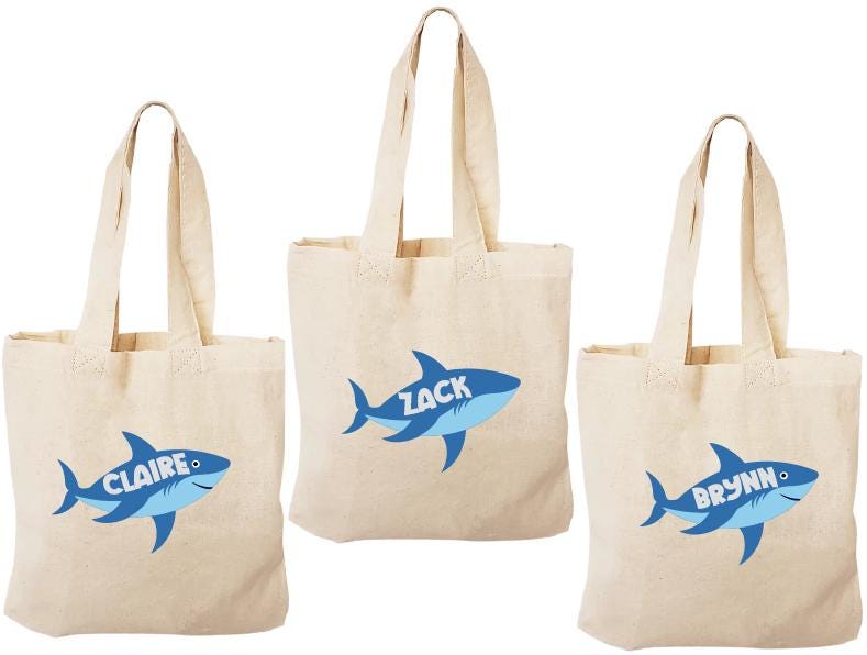 Shark Party Favor Bags: Set of 3 Eco-Friendly Cotton Goodie Bags