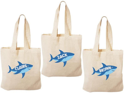 Shark Party Favor Bags: Set of 3 Eco-Friendly Cotton Goodie Bags