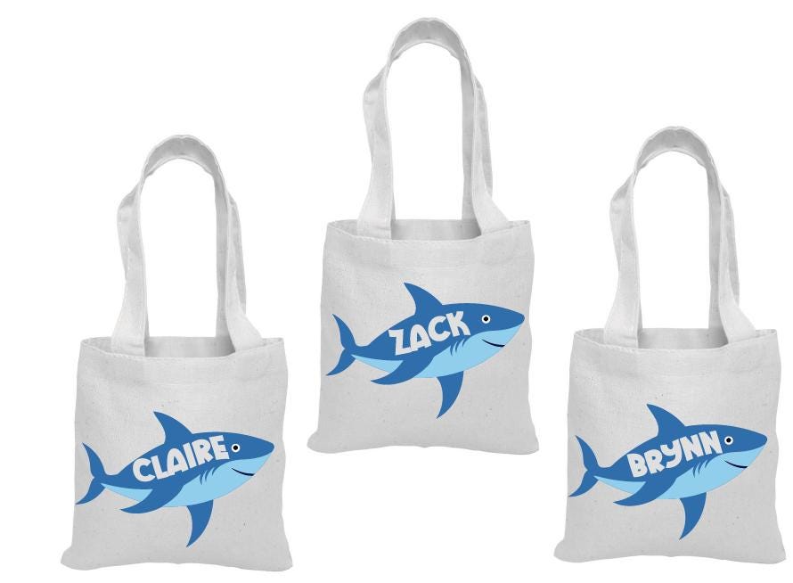 Shark Party Favor Bags: Set of 3 Eco-Friendly Cotton Goodie Bags