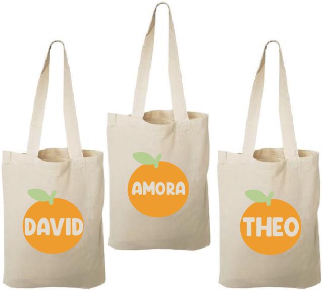 Orange Party Favor Bags - Set of 3, Cotton Treat Bags