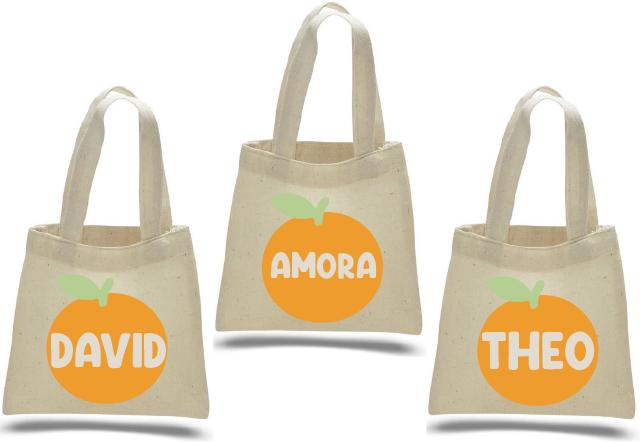 Orange Party Favor Bags - Set of 3, Cotton Treat Bags