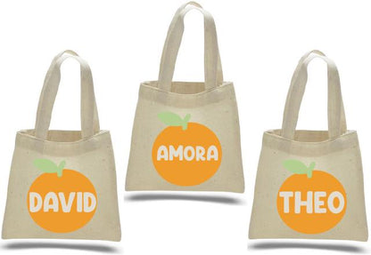 Orange Party Favor Bags - Set of 3, Cotton Treat Bags