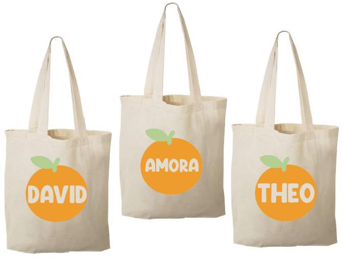 Orange Party Favor Bags - Set of 3, Cotton Treat Bags