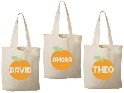 Orange Party Favor Bags - Set of 3, Cotton Treat Bags