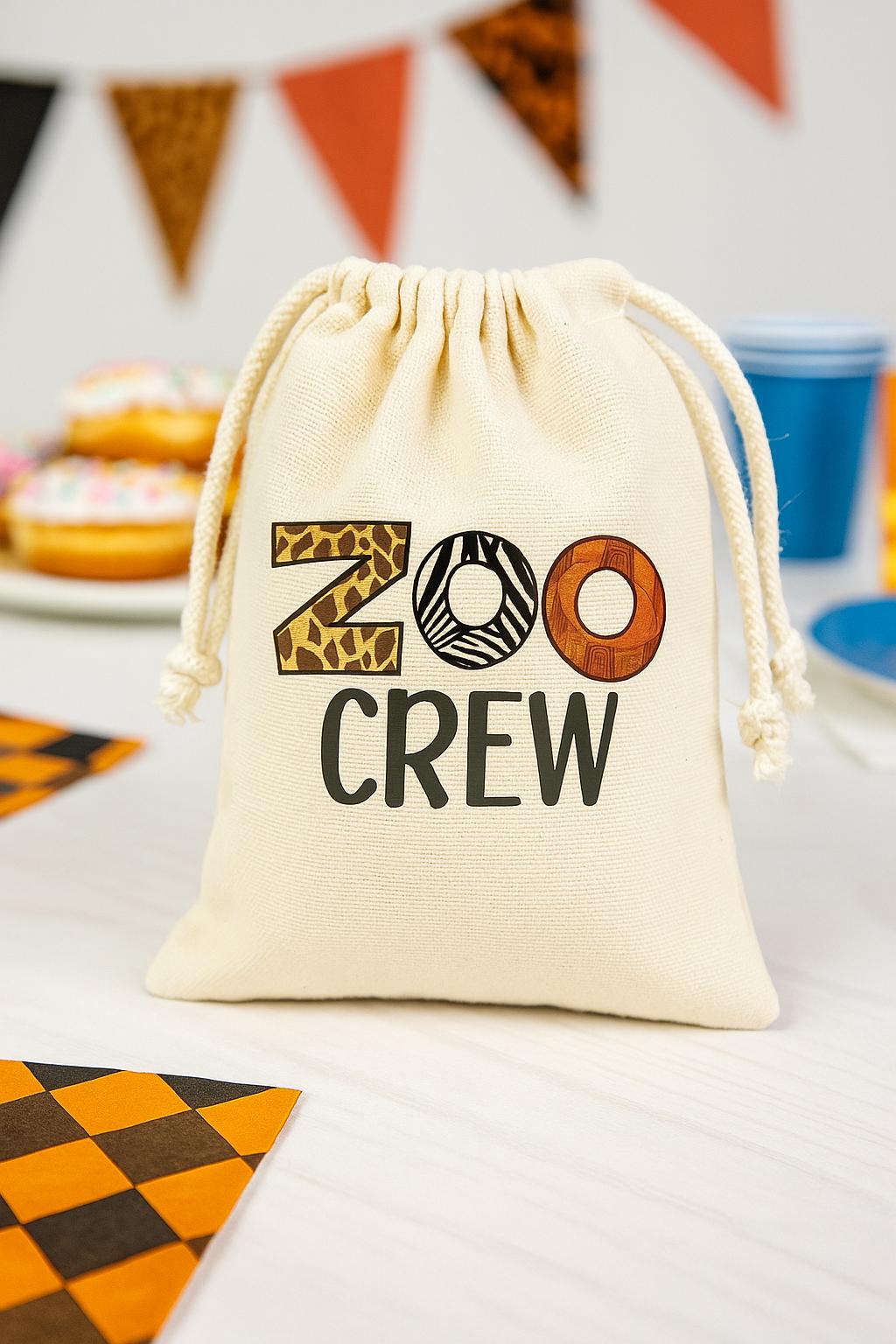 Zoo Crew Favor Bag – Animal Print Canvas Drawstring Party Bag
