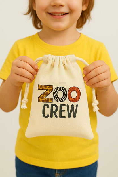 Zoo Crew Favor Bag – Animal Print Canvas Drawstring Party Bag