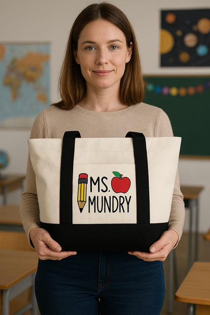 Personalized Teacher Tote Bag with Teacher’s Name - Variety of Colors - Teachers Gift